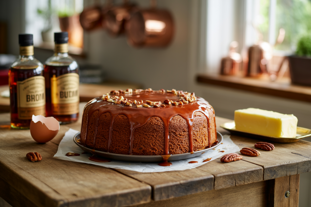 Homemade Rum Cake with glossy rum glaze