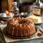 Homemade Rum Cake with glossy rum glaze