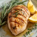 Air Fryer Chicken Breast on plate with herbs