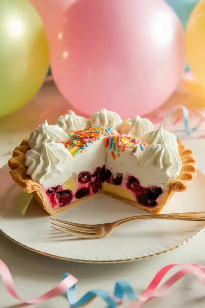 Birthday Pie with whipped cream and sprinkles