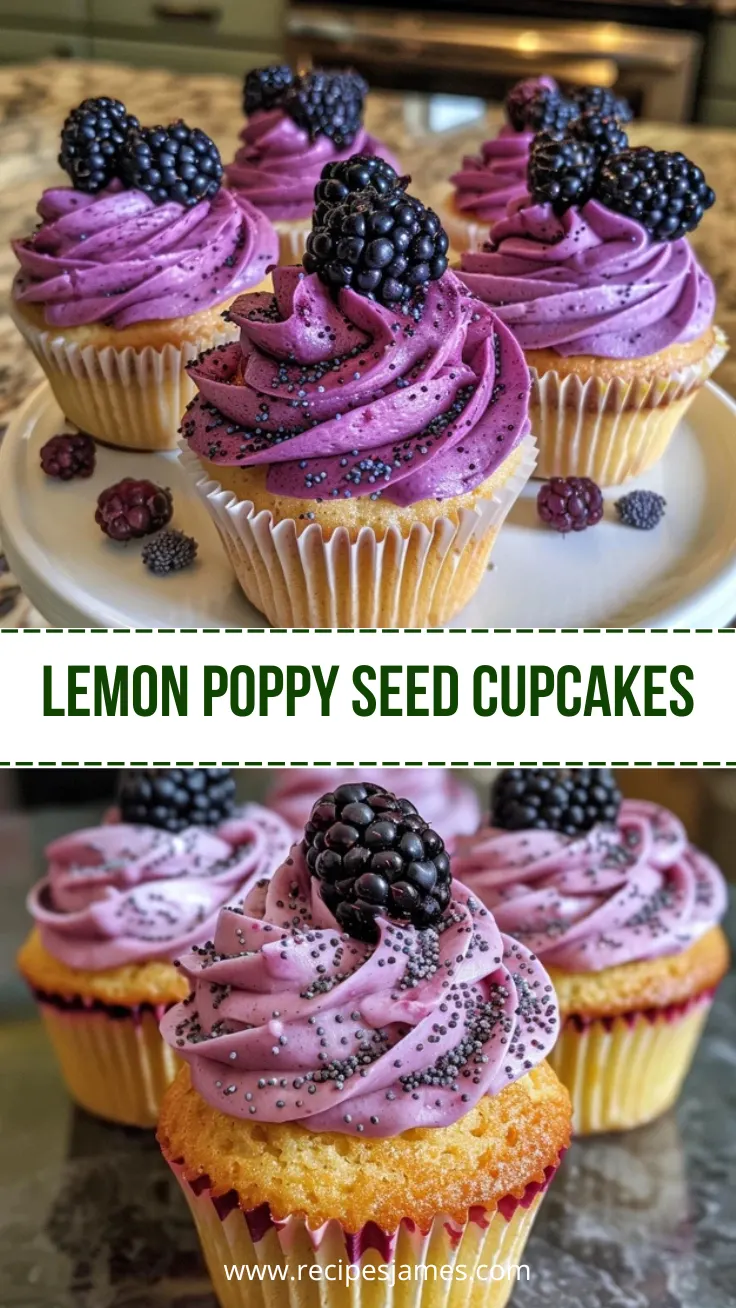Home 42 Lemon Poppy Seed Cupcakes with Blackberry Frosting Recipe