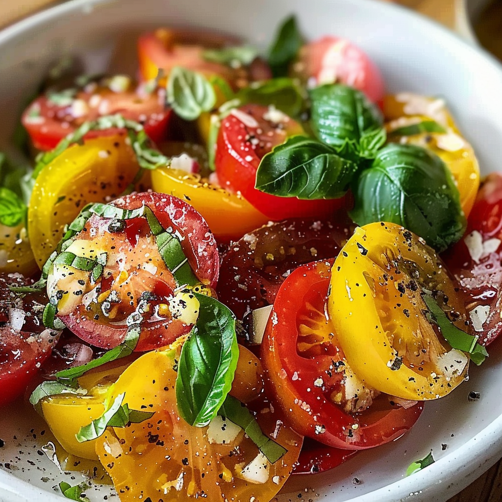 Home 46 Heirloom Tomato Salad with Fresh Basil and Balsamic