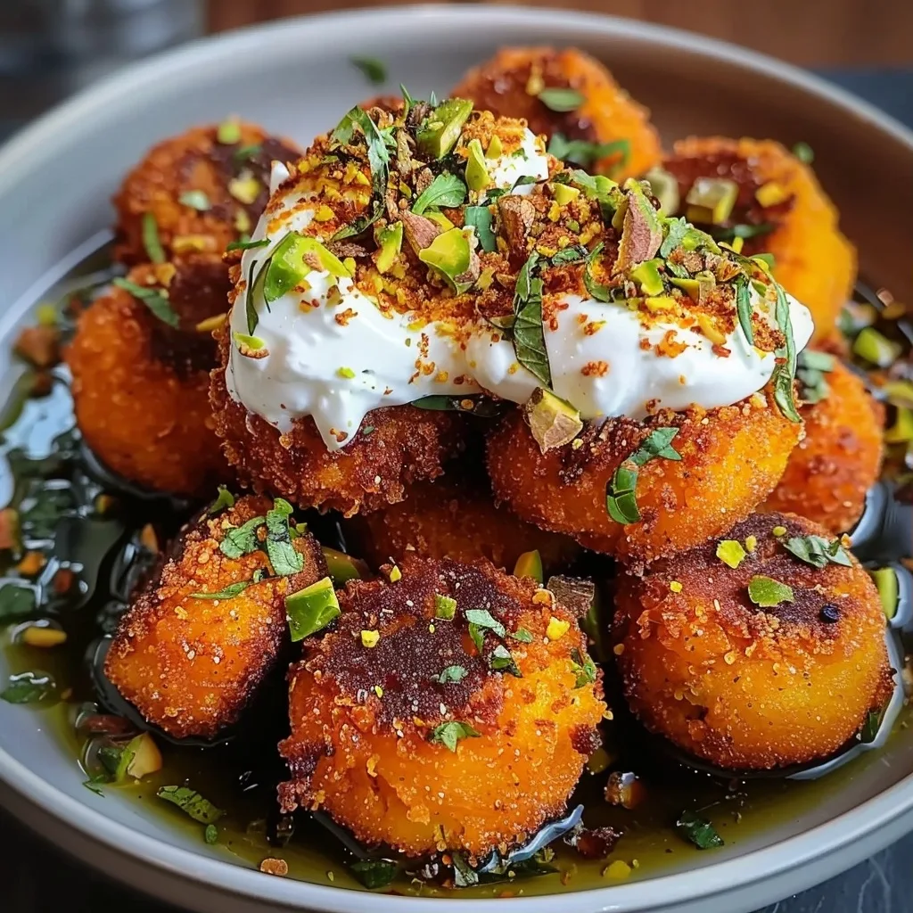 Home 48 Sweet Potato Croquettes with Burrata Dip & Pistachio Crunch