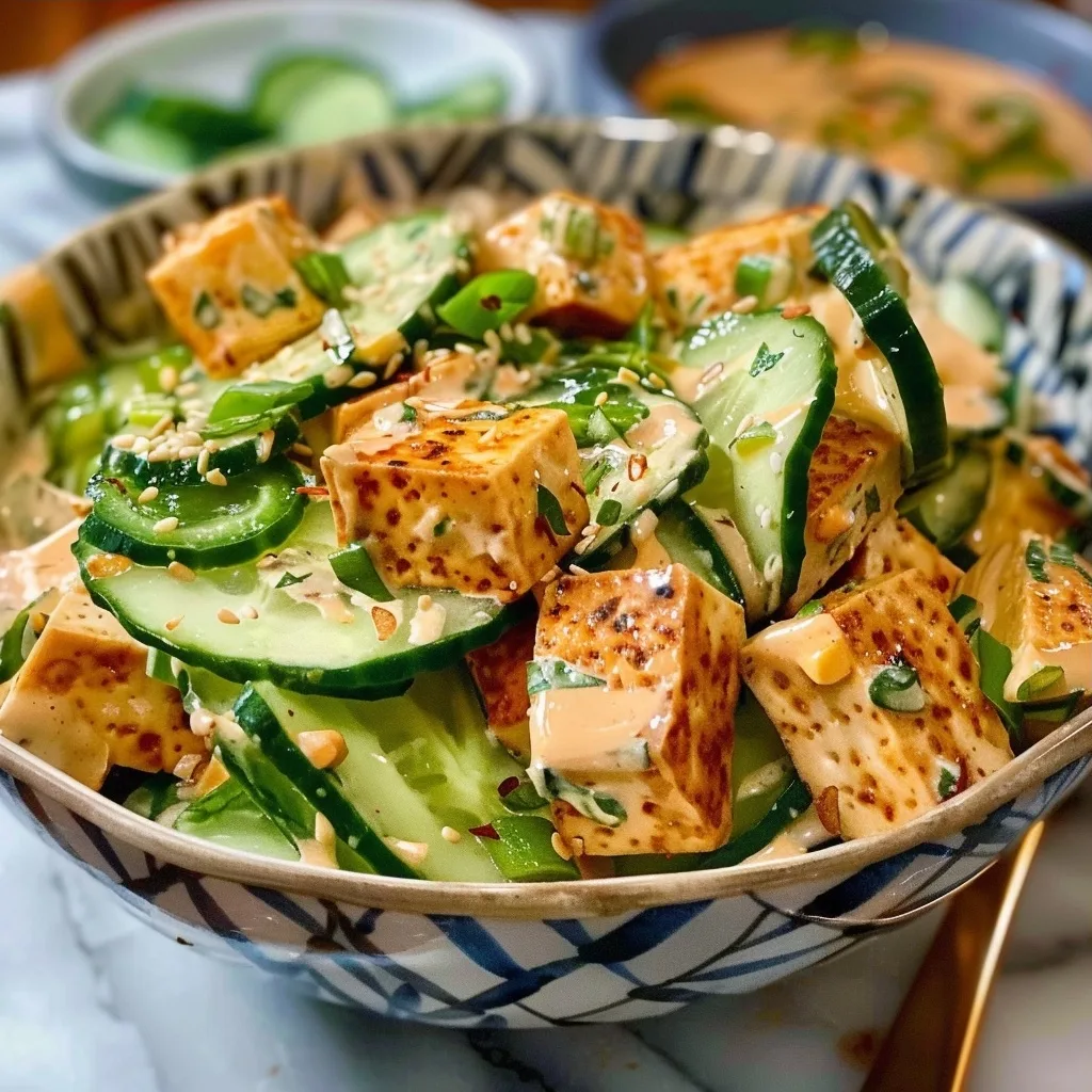Home 45 Easy Creamy Asian Cucumber Salad with Crispy Tofu