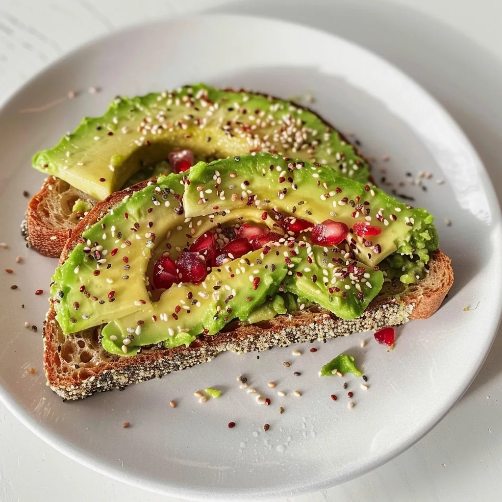 Home 41 Whole grain avocado toast with hemp seeds and pomegranate