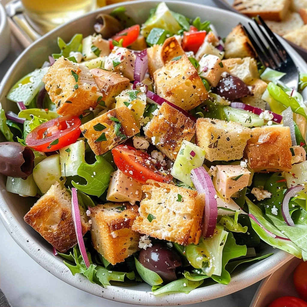 Home 49 Greek salad with croutons for a crunchy fresh meal